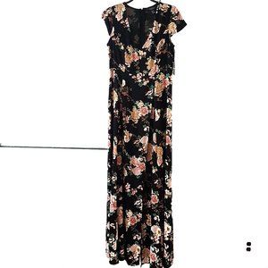 Forever 21 Black/Pink Floral Jumpsuit Dress, M